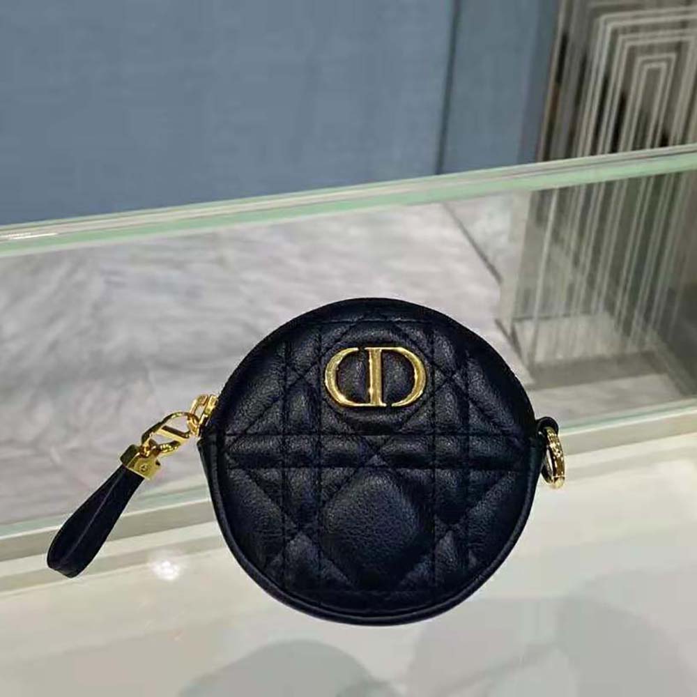 Dior Women Detachable Dior Caro Round Coin Purse-Black