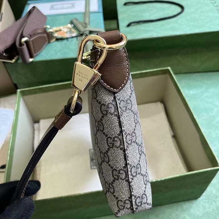 Gucci Unisex Messenger Bag Interlocking G Brown Leather Beige Ebony GG Supreme Canvas