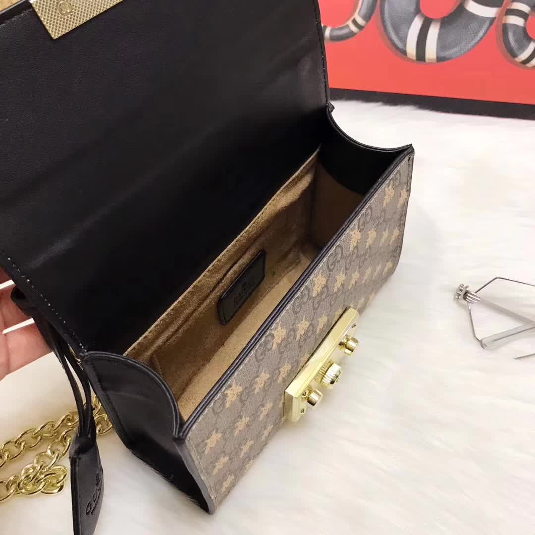 Gucci Padlock Small GG Bees Shoulder Bag in GG Supreme Canvas