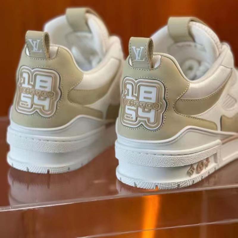 Louis Vuitton LV Unisex Trainer Sneaker Beige Monogram Denim Velcro Strap Rubber Outsole