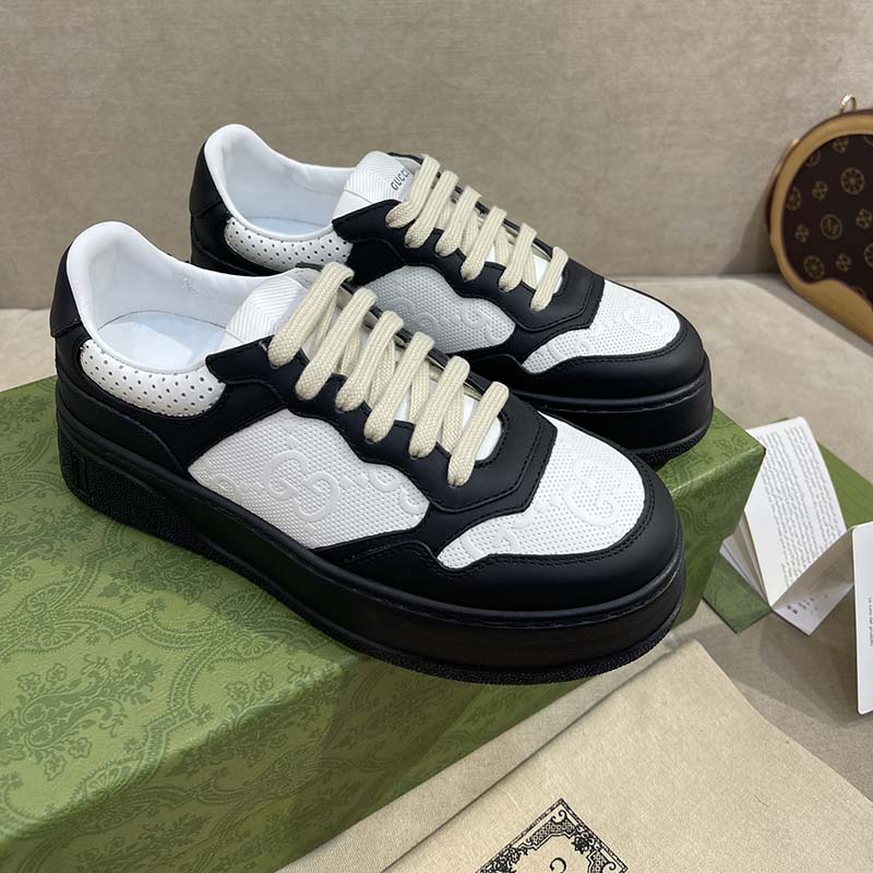 Gucci Unisex Ace GG Embossed Sneaker Interlocking G Print Rubber Mid 5.6 Cm Heel