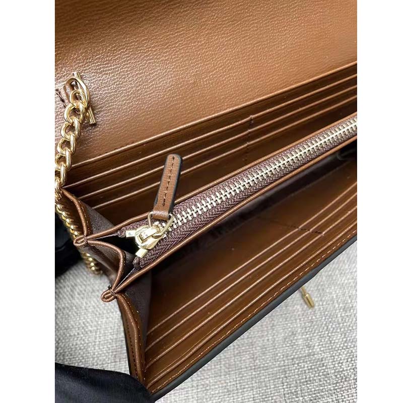 Gucci Women GG Jackie 1961 Chain Wallet Beige Ebony GG Supreme Canvas