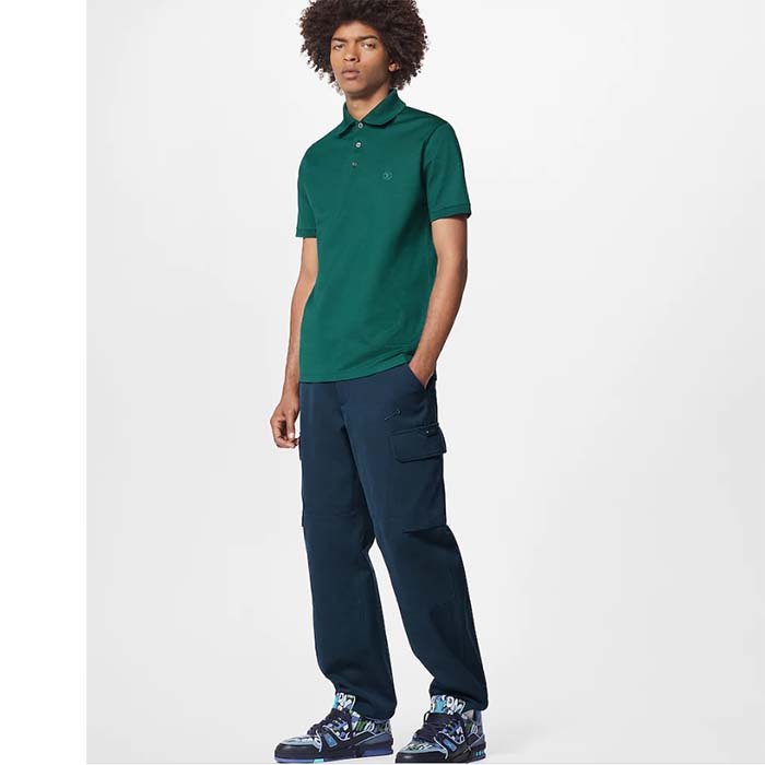 Louis Vuitton Unisex LV x YK LV Trainer Sneaker Navy Blue Camouflage-Printed Canvas Grained Calf