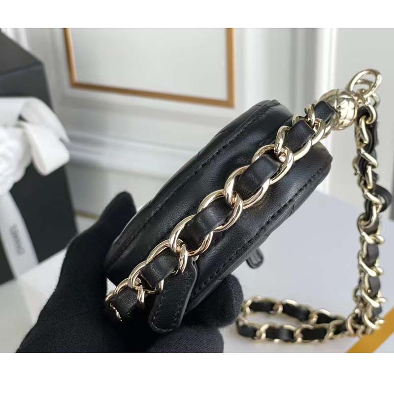 Chanel Women Chain Handbag Goatskin Leather Gold-Tone Metal Black