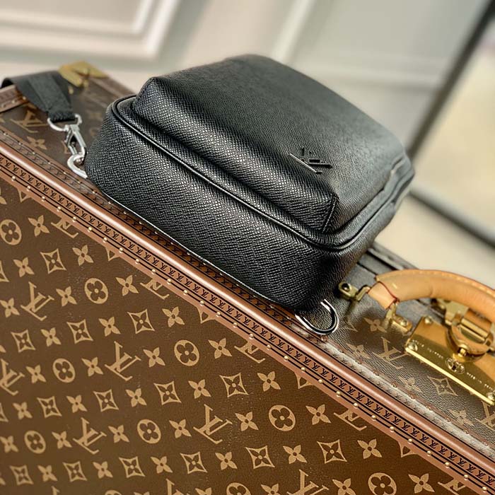 Louis Vuitton LV Unisex Avenue Sling Bag Black Taiga Cowhide Leather