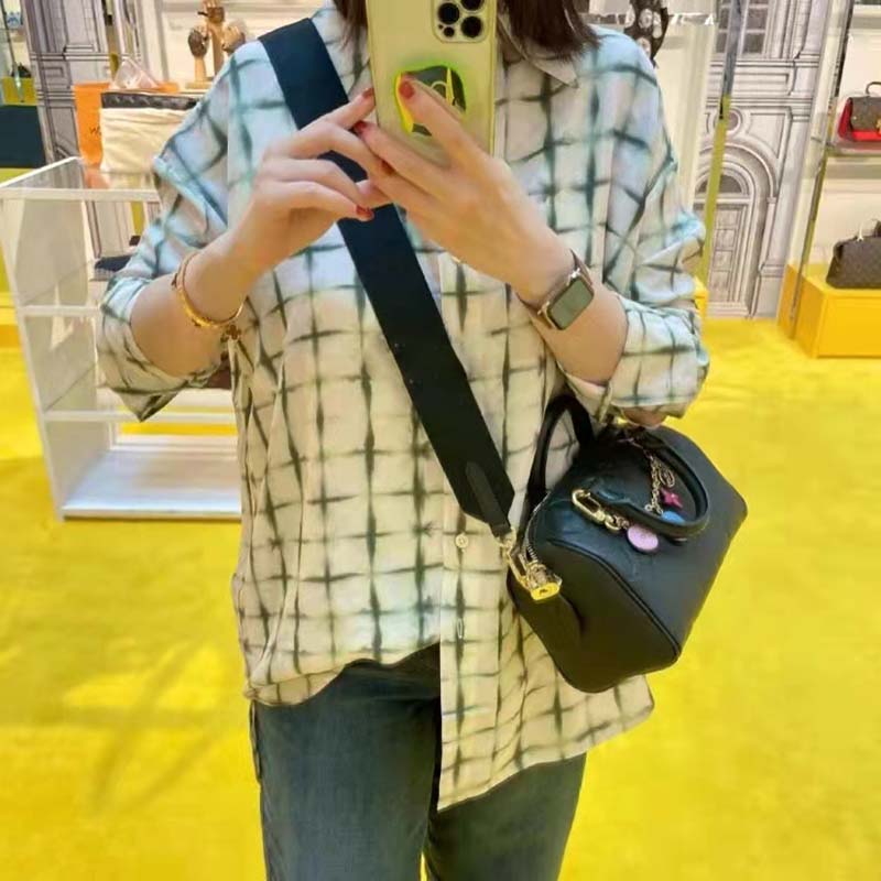 Louis Vuitton LV Women Speedy Bandoulière 20 Black Embossed Grained Cowhide Leather