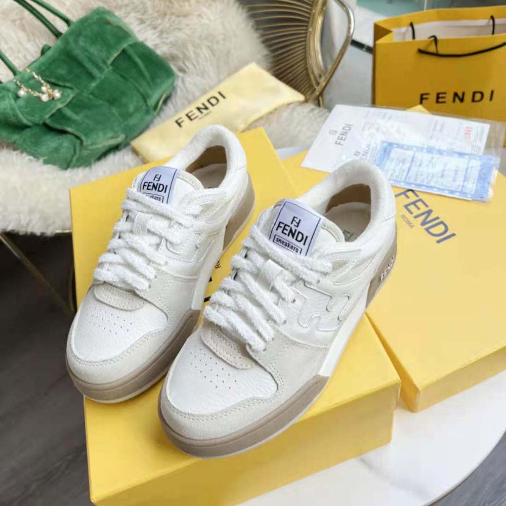 Fendi Unisex Match White Suede Low Tops