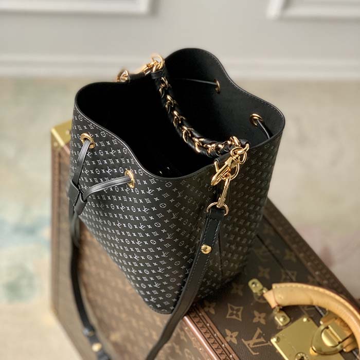 Louis Vuitton Women NeoNoé BB Bucket Bag Black Calfskin Monogram Flowers