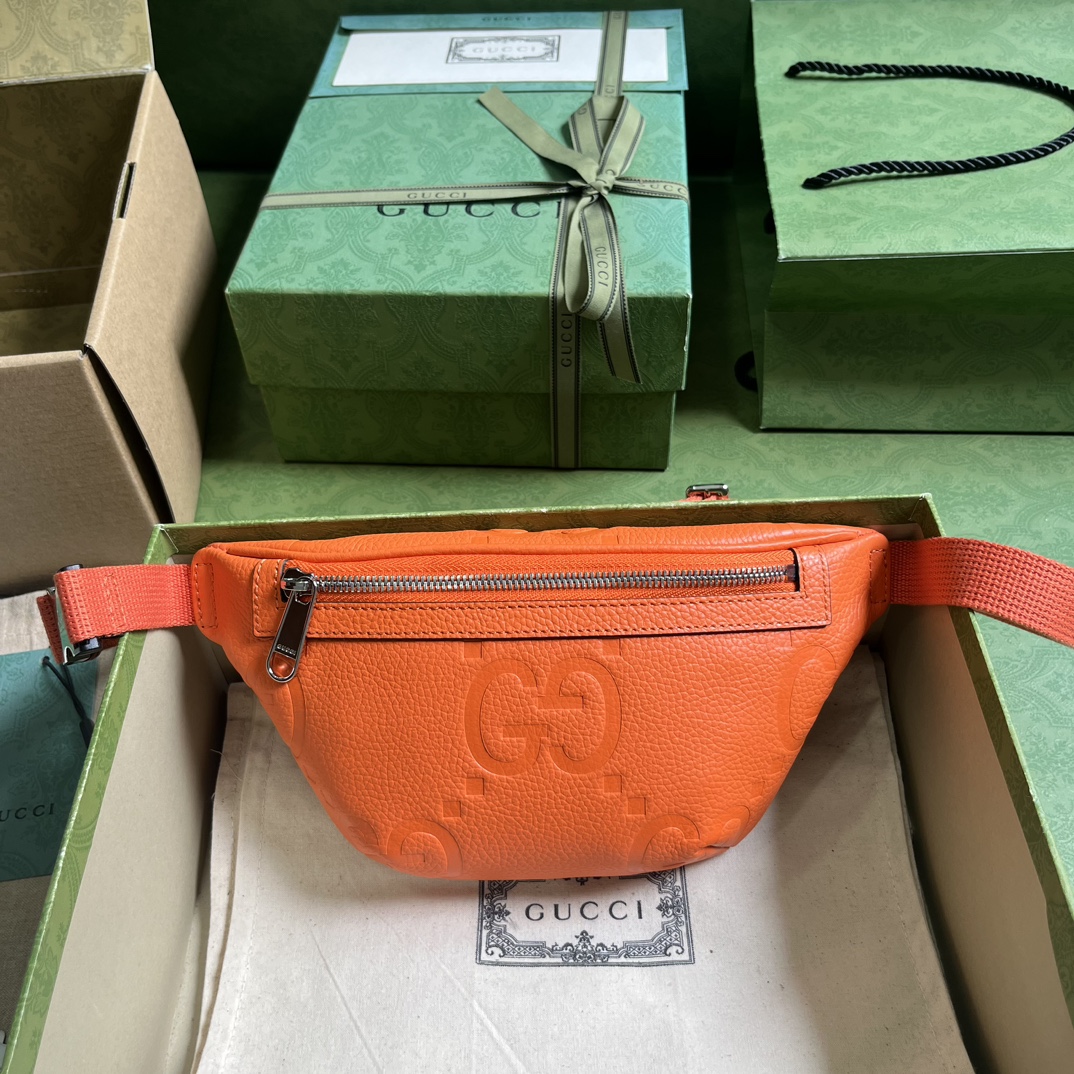 Gucci Unisex Jumbo GG Small Belt Bag Orange Leather Zip Closure