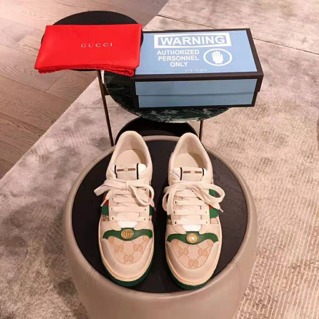 Gucci Unisex Screener Leather Sneaker 3cm Height-Green