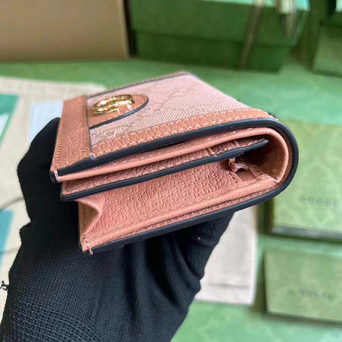 Gucci Unisex Ophidia GG Card Case Wallet Pink Canvas Leather Moiré Lining Double G