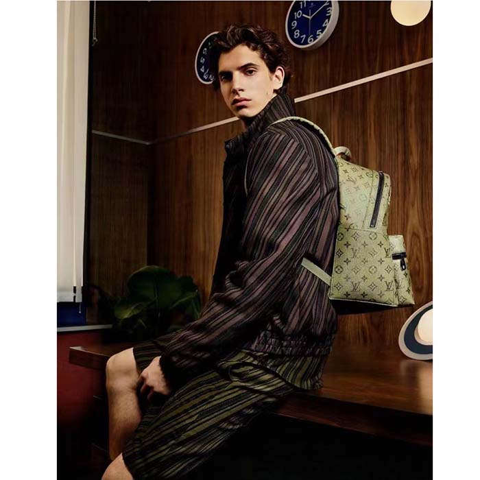 Louis Vuitton LV Unisex Discovery Backpack PM Khaki Green Vermillion Red Monogram Coated Canvas