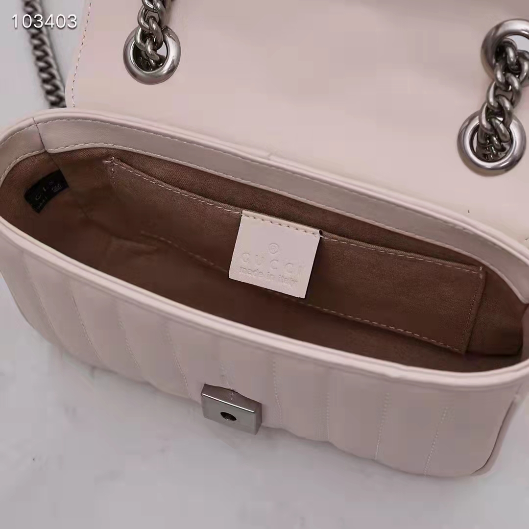 Gucci Women GG Marmont Mini Shoulder Bag White Double G Matelassé Leather