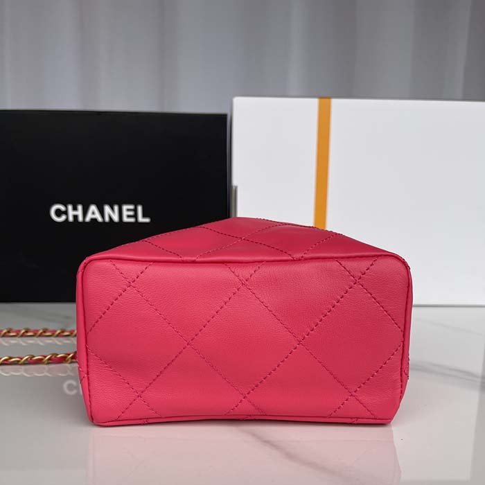 Chanel Women CC Small Bucket Bag Lambskin Resin Gold-Tone Metal Pink