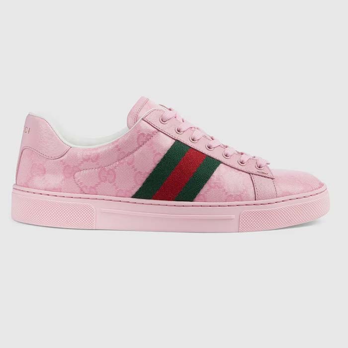 Gucci Women GG Ace Sneaker Web Pink GG Crystal Canvas Rubber Low-Heel