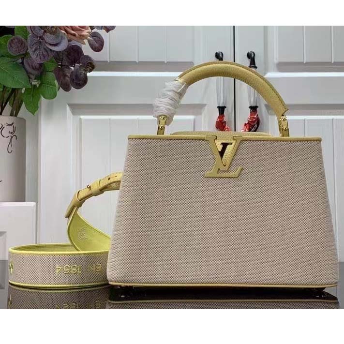 Louis Vuitton LV Women Capucines BB Handbag Yellow Taurillon Leather Canvas