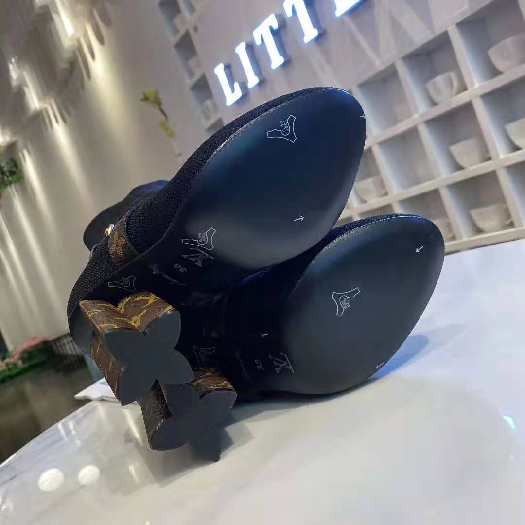 Louis Vuitton LV Women LV Silhouette Ankle Boot in Textile and Monogram Canvas-Black