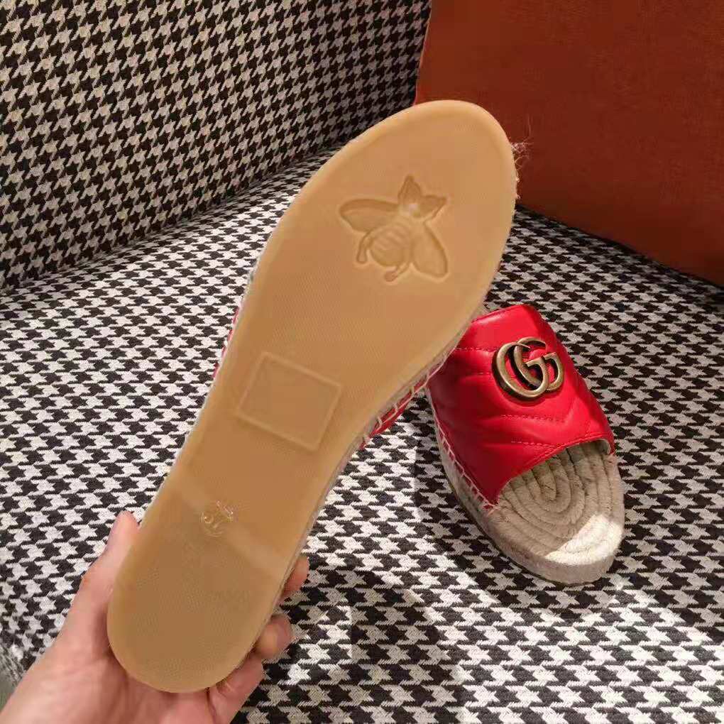 Gucci Women Leather Espadrille Sandal-Red