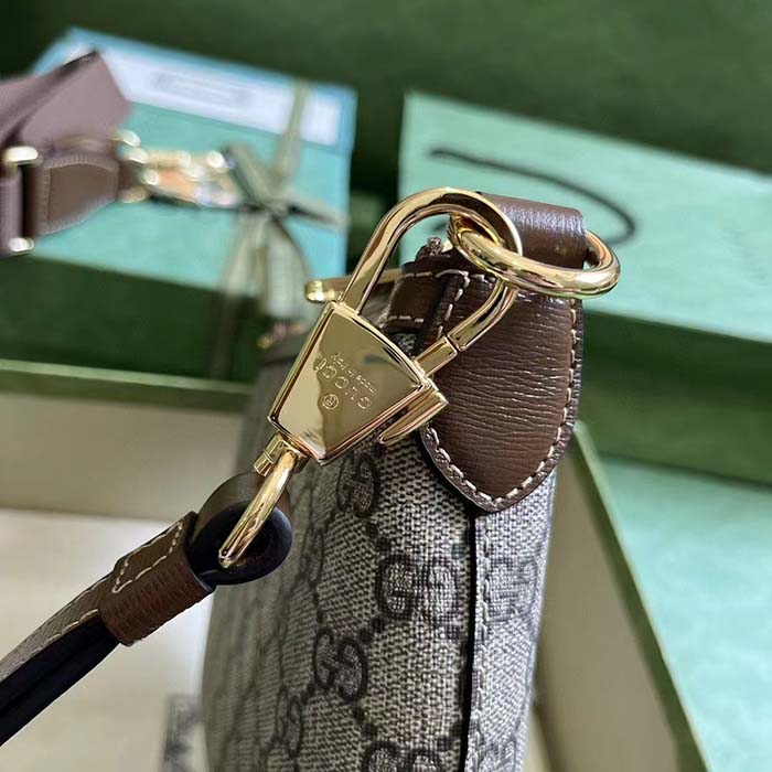 Gucci Unisex Messenger Bag Interlocking G Brown Leather Beige Ebony GG Supreme Canvas