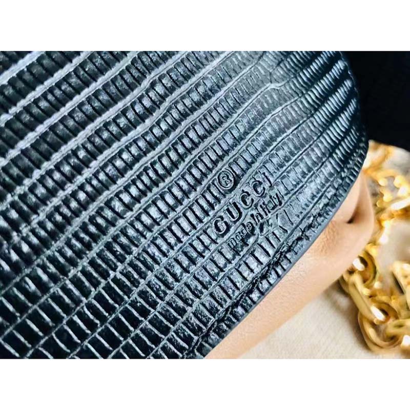 Gucci Women GG Jackie 1961 Lizard Mini Bag Black Lizard Gold-Toned Hardware