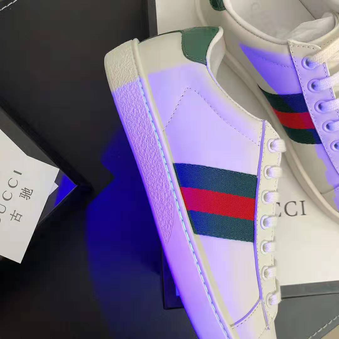 Gucci Unisex Ace Leather Sneaker White Leather with Green Crocodile Detail