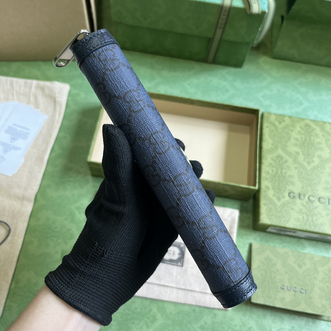 Gucci Unisex Ophidia GG Zip Around Wallet Blue Dark Blue GG Supreme Canvas