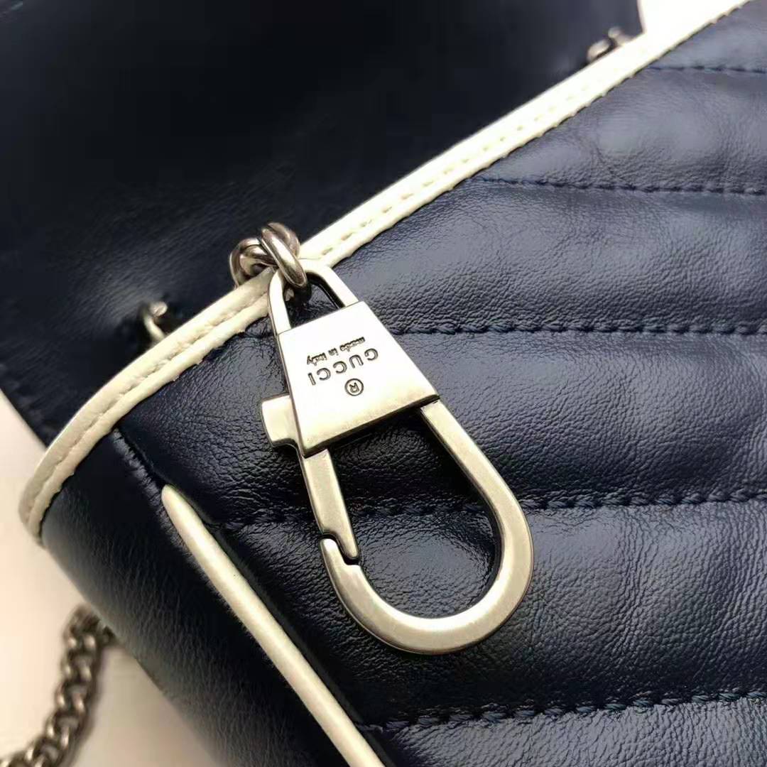 Gucci GG Women GG Marmont Super Mini Bag in Blue Diagonal Matelassé Leather