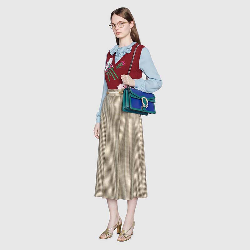 Gucci GG Women Dionysus Small Shoulder Bag Blue Leather with Turquoise Leather