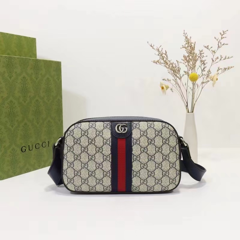Gucci Unisex Ophidia GG Shoulder Bag Beige Blue Supreme Canvas