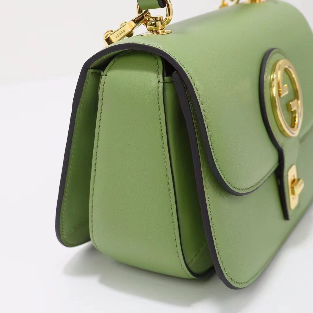 Gucci Women GG Blondie Top-Handle Bag Light Green Leather Round Interlocking G
