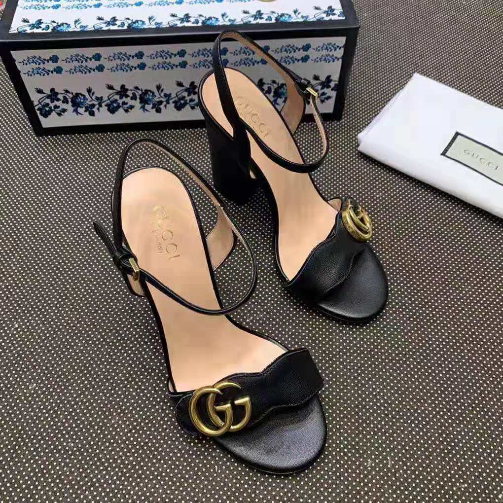 Gucci Women Leather Sandal 10.2 cm Heel-Black