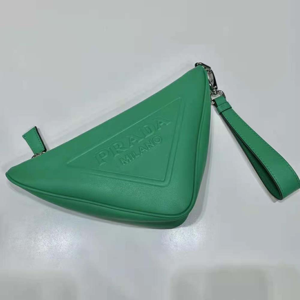 Prada Women Leather Triangle Leather Pouch-Green
