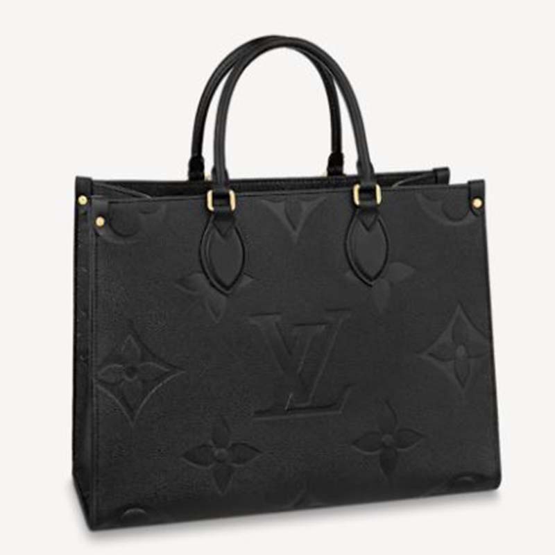 Louis Vuitton Women Onthego MM Tote Bag Black Embossed Grained Cowhide
