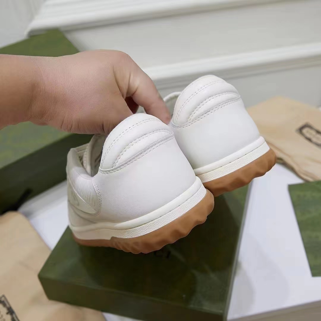 Gucci Unisex GG MAC80 Sneaker Off White Leather Round Toe Rubber Flat