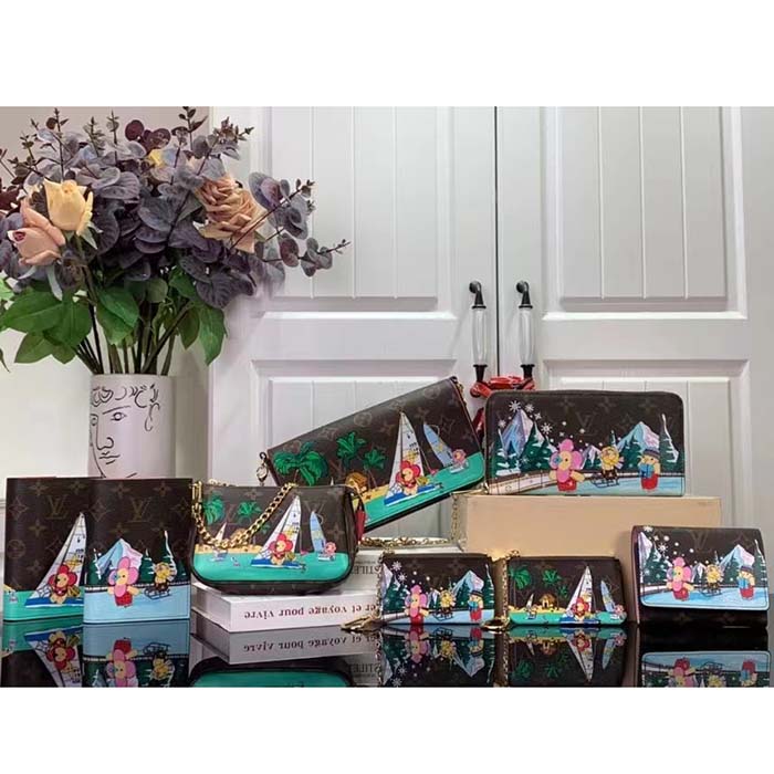 Louis Vuitton LV Unisex Key Pouch Dragon Fruit Pink Monogram Coated Canvas Grained Cowhide Leather