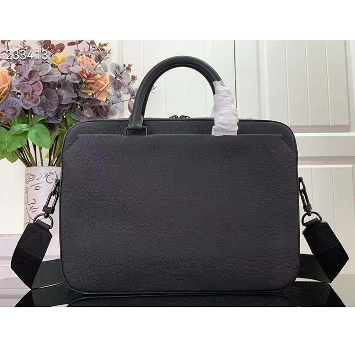 Louis Vuitton LV Unisex Pilot Briefcase Black Cowhide Leather Textile Lining