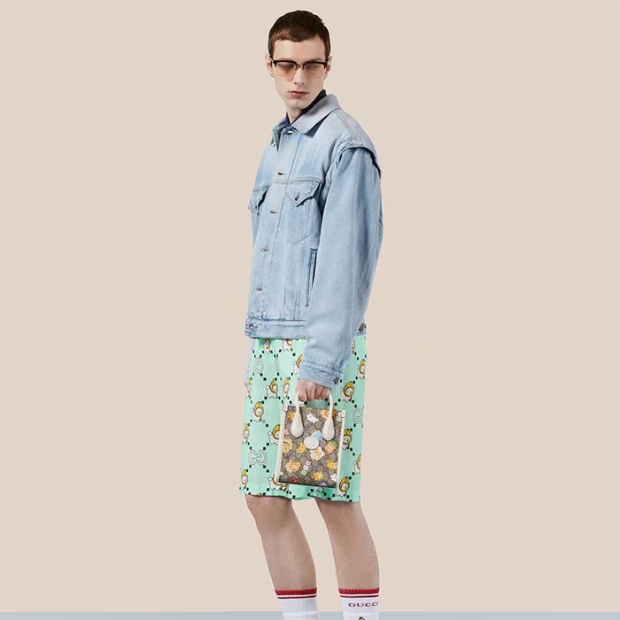 Gucci Unisex Animal Print Mini Tote Bag Beige Ebony GG Supreme Canvas