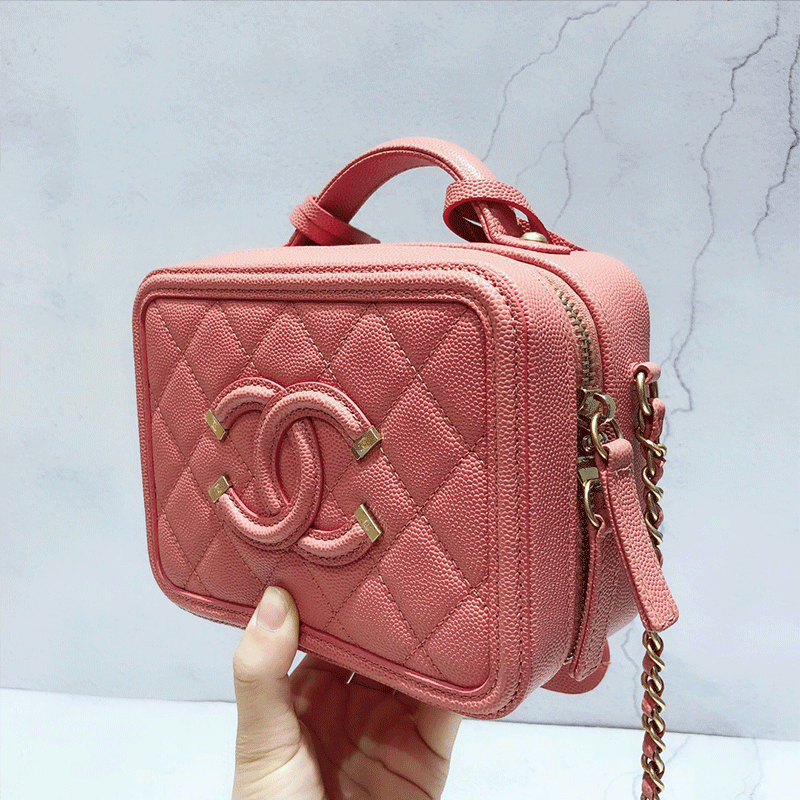 Chanel Women Vanity Case in Grained Calfskin Leather-Pink