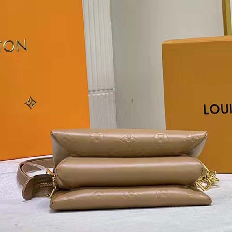 Louis Vuitton LV Unisex Coussin PM Camel Monogram-Embossed Puffy Lambskin Calfskin