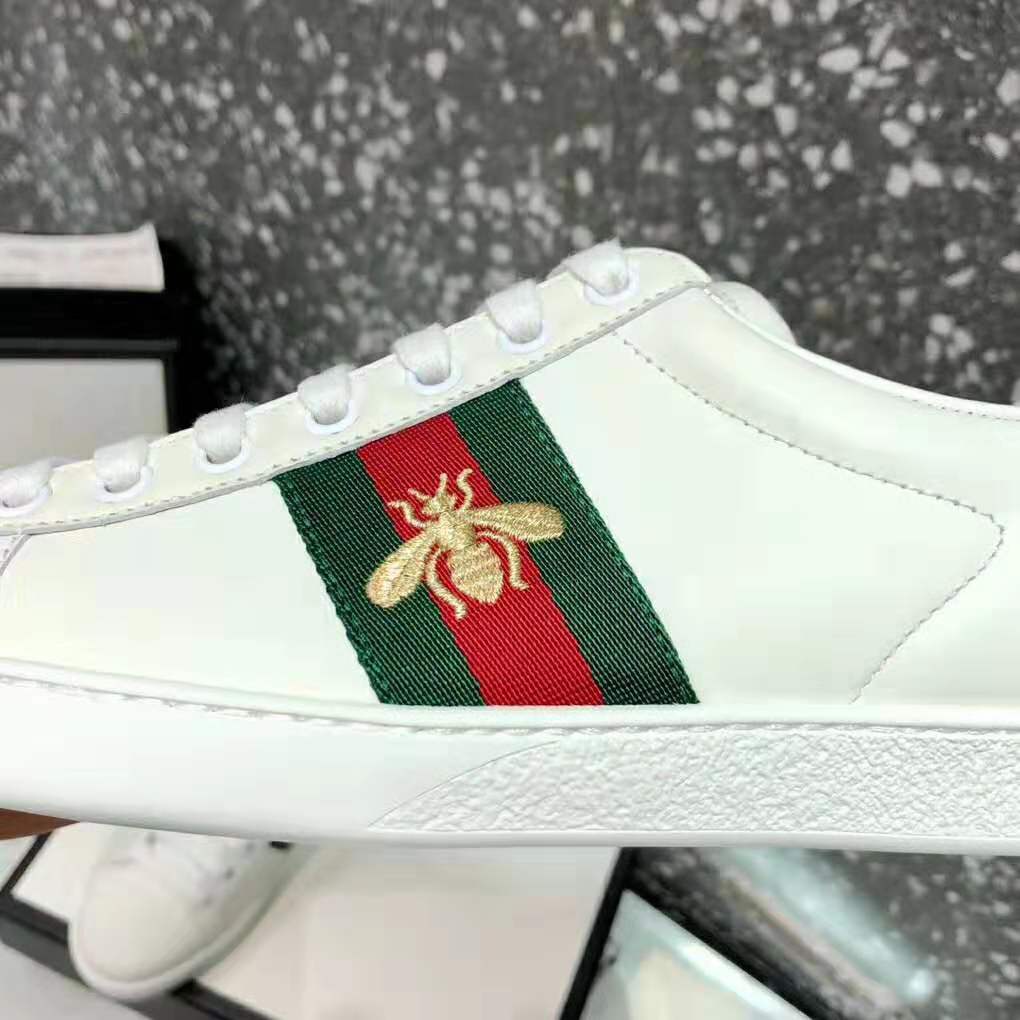 Gucci Men Ace Embroidered Sneaker Bee in White