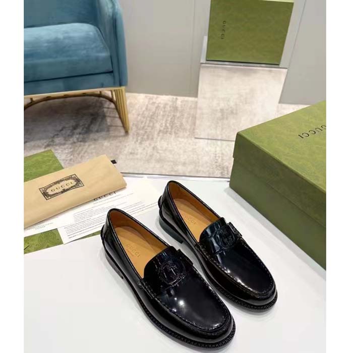 Gucci Unisex GG Interlocking G Loafer Black Leather Sole Flat 1.5 CM Heel