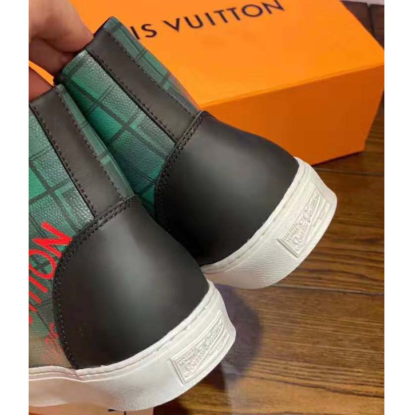 Louis Vuitton LV Unisex Tattoo Sneaker Boot in Damier Tartan Canvas-Green
