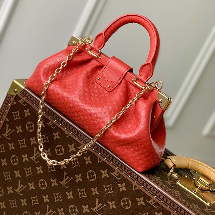 Louis Vuitton LV Women Monogram Clutch Red Calfskin Leather S-Lock
