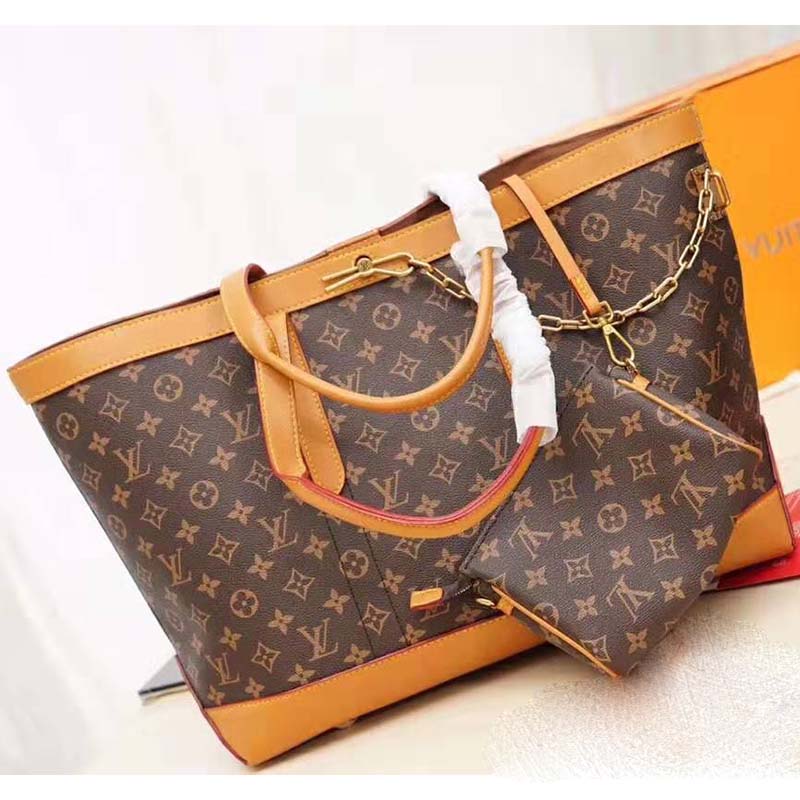 Louis Vuitton LV Men Cabas Voyage in Iconic Monogram Canvas and Natural Leather-Brown