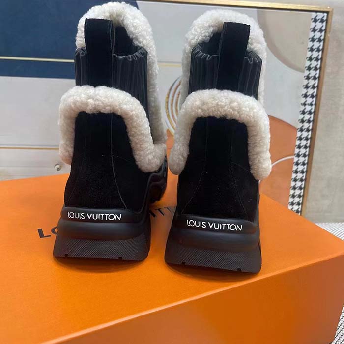 Louis Vuitton Women Shoes LV Ruby Flat Ankle Boot Black Suede Calf Leather Shearling