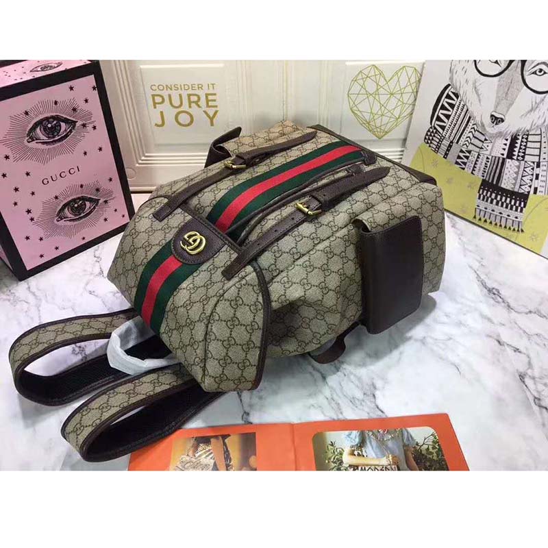 Gucci GG Unisex Ophidia GG Medium Backpack Beige/Ebony Supreme Canvas
