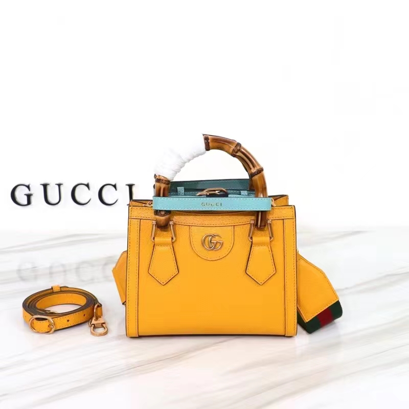 Gucci GG Women Diana Mini Tote Bag Yellow Leather Double G