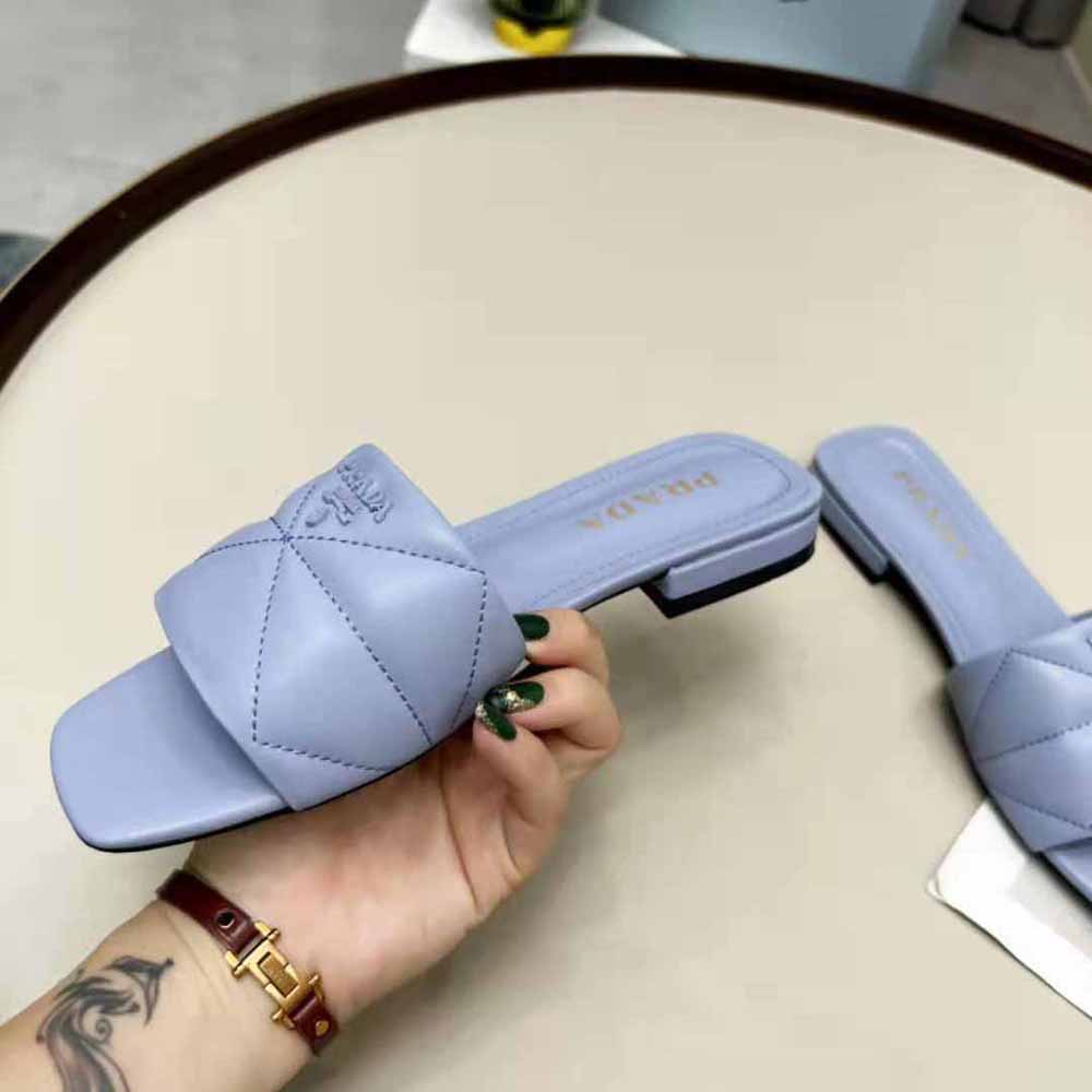 Prada Women Quilted Nappa Leather Sabots-Blue