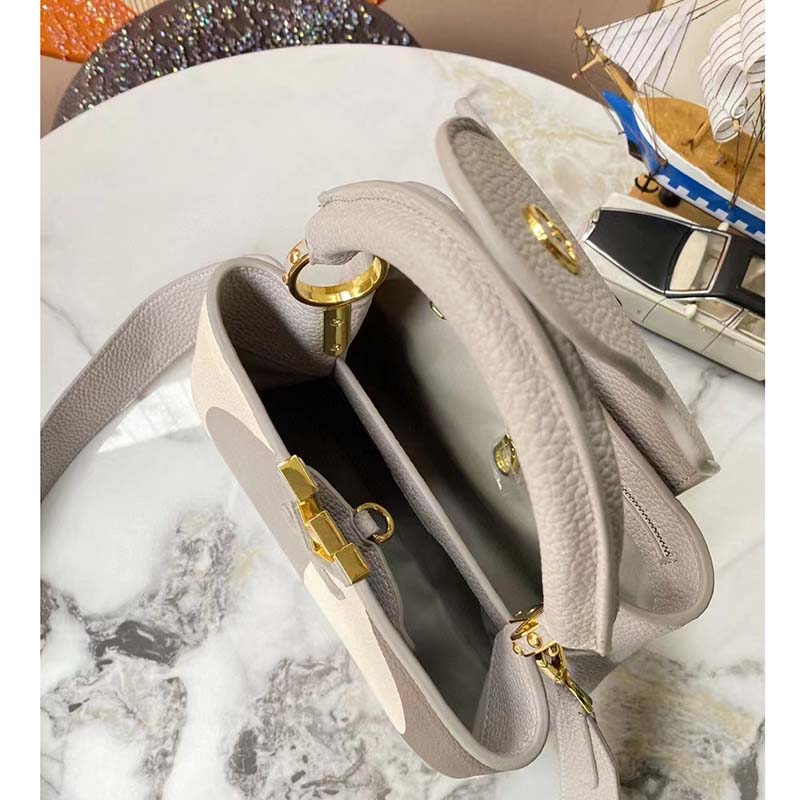 Louis Vuitton LV Women Capucines BB Gray Crème Taurillon Cowhide Leather