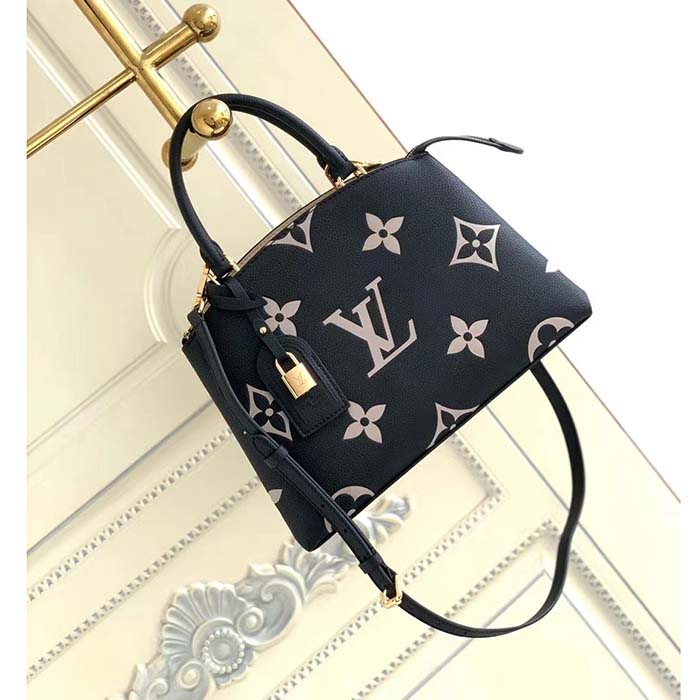 Louis Vuitton LV Women Petit Palais Handbag Noir Beige Embossed Grained Cowhide